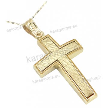 Βαπτιστικός σταυρός χρυσός για αγόρι σε Κ14 με καδένα σε σαγρέ φινίρισμα.