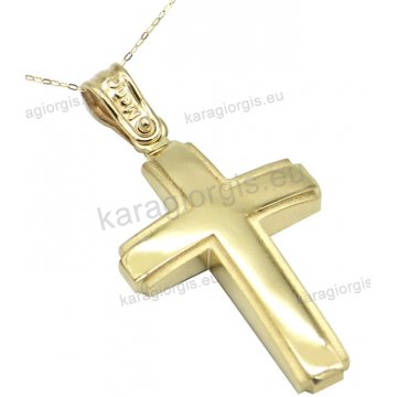 Βαπτιστικός σταυρός χρυσός για αγόρι σε Κ14 με καδένα σε λουστρέ φινίρισμα κλασικός.