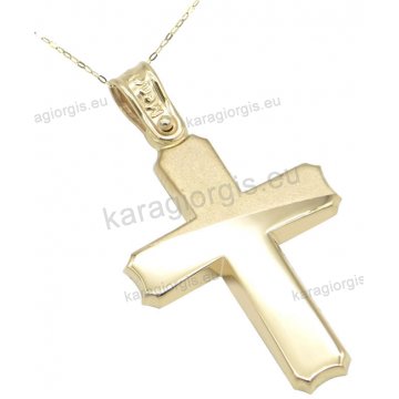 Χρυσός βαπτιστικός σταυρός για αγόρι σε Κ14 με αλυσίδα σε λουστρέ-ματ φινίρισμα.