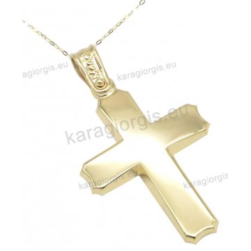 Χρυσός βαπτιστικός σταυρός για αγόρι σε Κ14 με αλυσίδα κλασικός σε λουστρέ φινίρισμα.